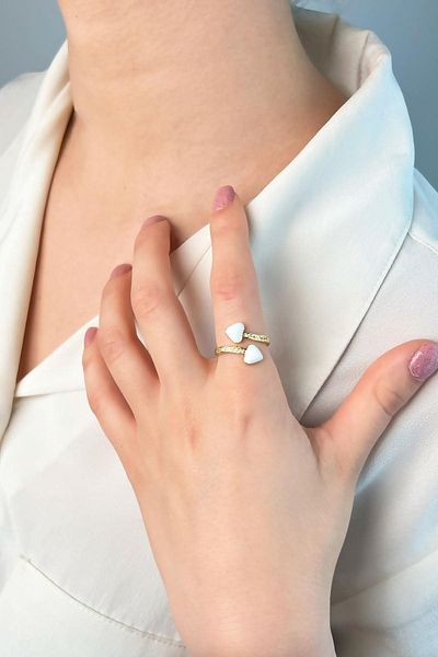 Sose Moda White Asymmetrical Heart Ring