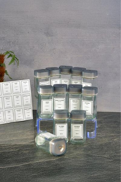 Digithome Set of 12 Rolling Glass Square Spice Dispensers with Label 120ml Thn86502 C- 1-1-18