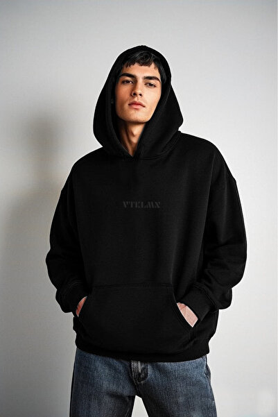 Vatkalimon Siyah Oversize Kapüşonlu Hoodie Sweatshirt