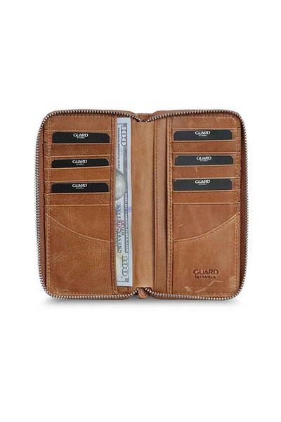 GUARD Antique Tan Zippered Portfolio Wallet