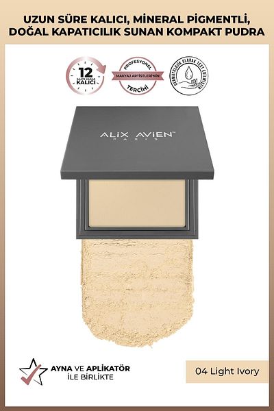 Alix Avien Compact Powder - Lasting Up to 12 Hours - Neutral Skin Lower Tone - Compact Powder 04 Light Ivory