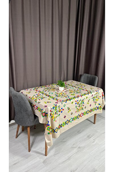 Sobe Hediyelik مفرش طاولة منقوش بلون كريمي سهل التنظيف مقاس 170 × 170