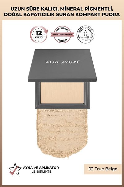 Alix Avien Compact Powder - Lasting Up to 12 Hours - Cold Skin Bottom Tone - Compact Powder 02 True Beige
