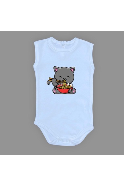 Mnk Baby&Kids بدلة أطفال من Yemek Yiyen Kedi مطبوع بأكمام طويلة وقصيرة بدون أ...