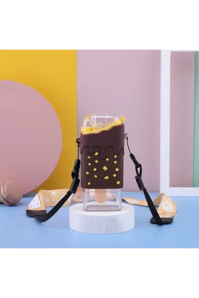 Livava Chocolate Ice Cream Drink Holder with Strap and Straw, Coffee, 18X6-