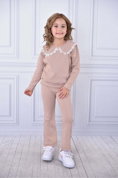 Mnk Baby&Kids Κοριτσίστικες αθλητικές φόρμες με ριμπ γιακά Scallop MNK0569 ΚΑΦΕ