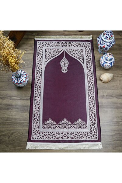 İkranur Gift Rumi Pattern Prayer Rug - Purple 70X128 cm - 364 Gr