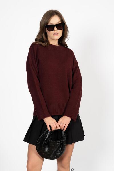 RTD&VLD Kadın Vita-163 Bisiklet Yaka Kazak Bordo