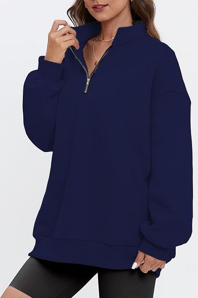 GHASSY CO. Ghassy Co. Women's Vintage Half Zip Oversize Cotton Sweatshirt with Raised Inside