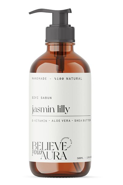 Believe Your Aura 500ml 100% Natural Jasmin Lily Hand and Skin Liquid Soap - E-Vitamin Aloe Vera Shea Butter