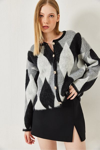 Bianco Lucci Women's Diamond Patterned Buttoned Knitwear Cardigan 60261303