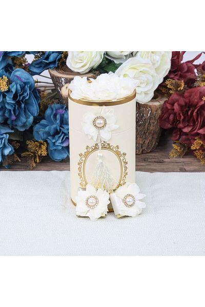 İkranur Gift Cylinder Box (18X10) and Shawl Set Cream