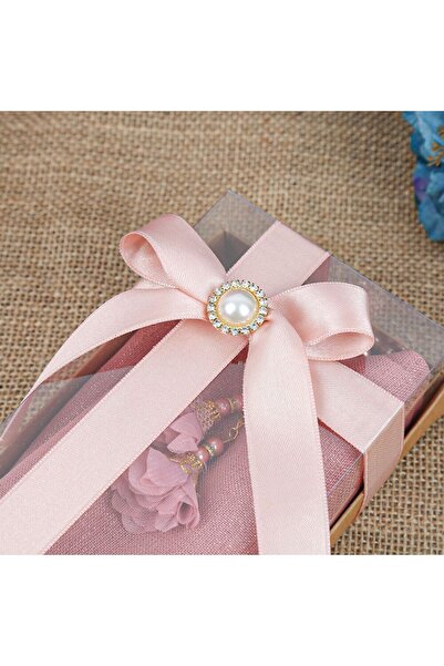 İkranur Pink Gift Shawl and Pearl Rosary - Pink with Roses