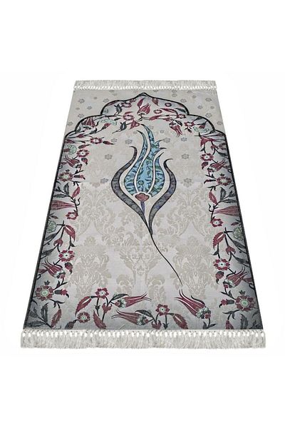 İkranur Gift Prayer Rug, Frame Line Written, Pearl Prayer Beads, Decorated Acetate Box (30×18) Set-navy blue