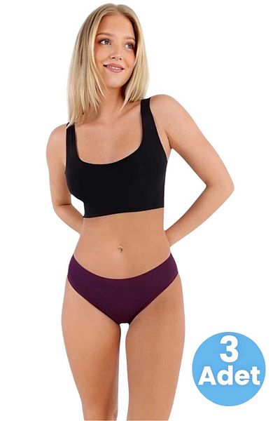 Uniquetrenders Chiloți de bikini din țesătură din jerseu pieptănat din bumbac pentru femei Chiloți de bikini pentru femei 3 buc