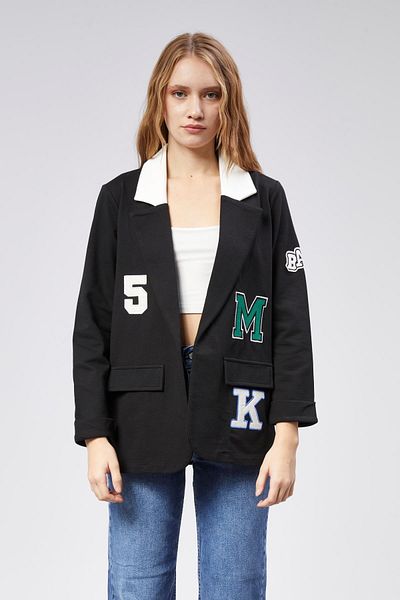 TF The Fancy For You Women's Black Embroidered Knitted Jacket - Stylish and Comfortable