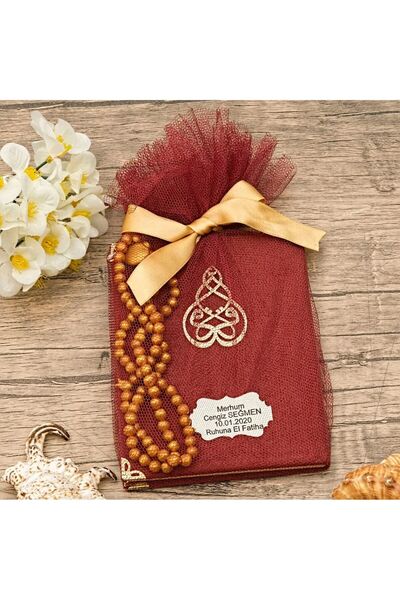 İkranur Hediyelik Kadife Yasin Cüzü Çanta Boy, Kalpli Tesbih, Tül Keseli Mevl...
