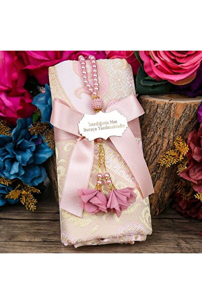 İkranur Hediyelik Ipek Saten Osmanlı Desenli Seccade, Inci Tesbih, Pleksi Kur...