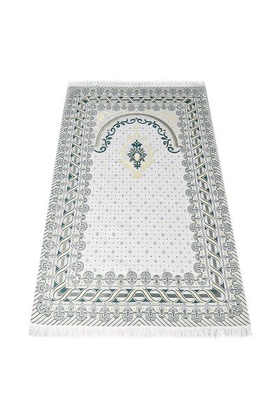İkranur Silk Satin Ottoman Patterned Prayer Rug Dark Green 67X120 cm - 230 Gr