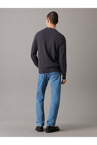 Calvin Klein Anthrazitfarbener Herrenpullover mit CK-Logo – lange Ärmel, normale Passform, Rundhalsausschnitt J30J 327404 -BAN