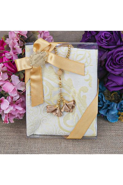 İkranur 8 mm Silk Nur Taffeta - Gold & Rose Pearl Prayer Beads (18*25cm 250Gr) Gift