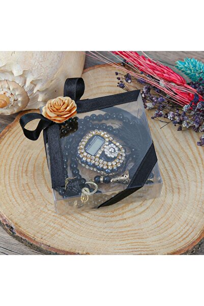 İkranur Μαύρη Πέτρα Ζικιρματική Πέρλα Ροζάριο - Δώρο με Τετράγωνο Κουτί