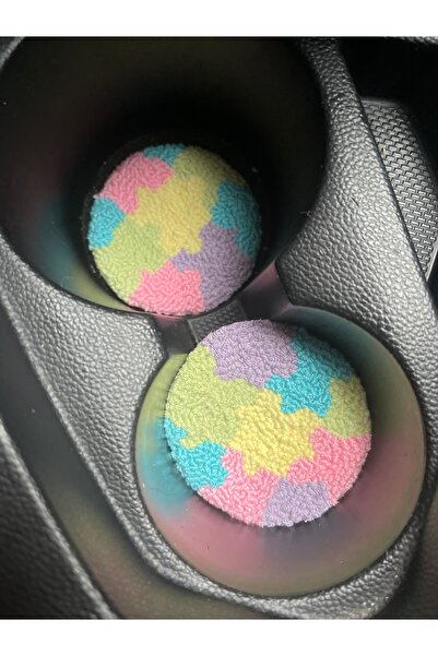 AKBAŞ DESİGN Punch Embroidery 2-Piece Car Coaster / Car Coaster