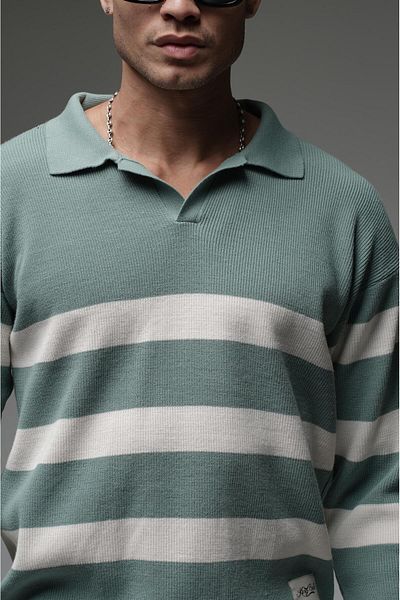 king brich Ανδρικό πουλόβερ Kingbrich Polo Neck ριγέ Oversize Fit