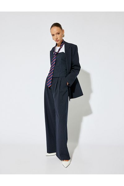 Koton X Sima Tarkan - Pantaloni Palazzo cu talie înaltă cu buzunare cu detaliu plisat 5WAK40148PW