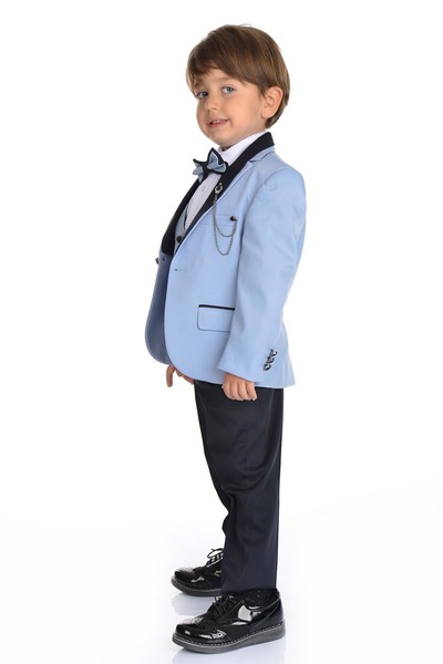 Mnk Costum de mire pentru băiat în jachetă albastră și vestă