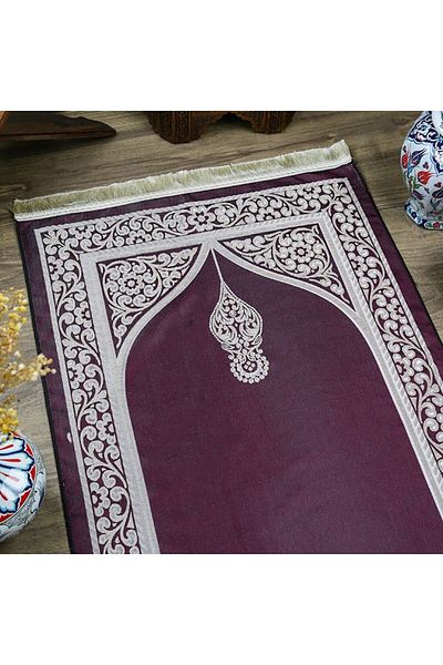 İkranur Gift Rumi Pattern Prayer Rug - Purple 70x128 Cm - 364 Gr