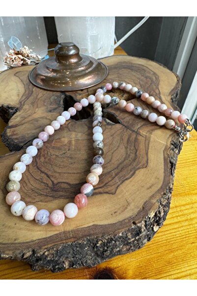 parze doğaltaş Pembe Opal Doğal Taş Dizi Kolye