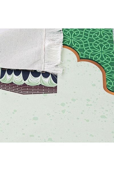 İkranur Children's Prayer Rug Kabe - Green 82×45 Cm 110 gr - With Rosary Gift