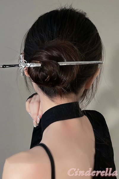 Cinderella Sword Design Metal Knob Hairpin with Rhinestones 20cm - New Trend Boho Gothic Style Stick Hairpin