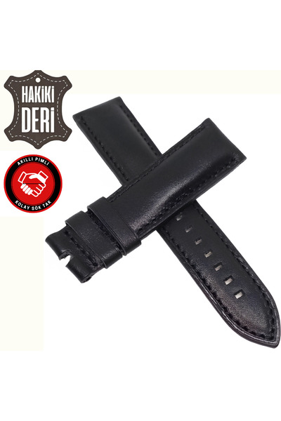 onlinekordon 22mm F0SSİL Saatlere Uyumlu Hakiki Deri Siyah Saat Kordonu Kayışı Akıllı Pimli Kokusuz Astar