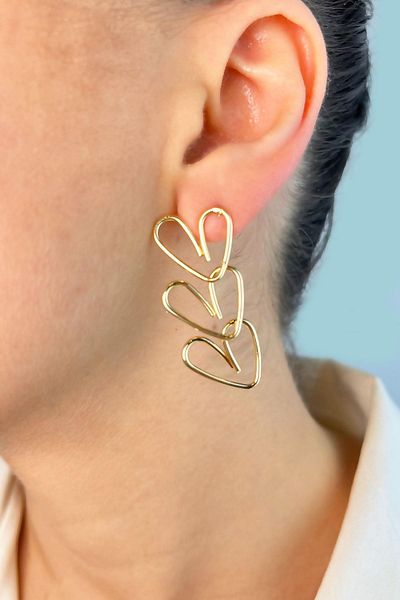 Sose Moda Asymmetrical Patterned Heart Earrings - Gold