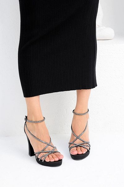 Beyond Women's Black Sevilla Stone Braided Platform Satin Evening Dress Shoes 11cm Byndmp02