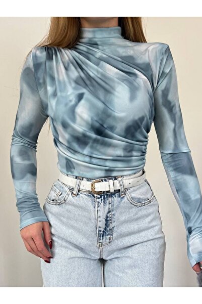 Modamorfo Batikolt mintás rakott félnyakú Sandy szövetű blúz