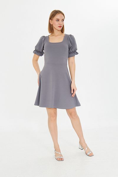 ESPİNA Women's Square Neck Balloon Sleeves Mini Length Crepe Dress