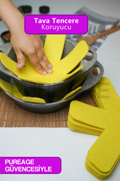 pure age Kalın Tava Tencere Ve Borcam Koruyucu Çizdirmez Keçe 3'lü Set