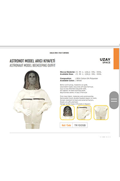 DATEKS ARICI ELBİSESİ MASKE ASTRONOT MODEL  4 CEP 3 FERMUAR