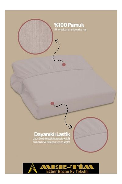 mer-tim ezberbozan ev tekstili Mer-Tim Cotton Ranforce Double Elastic Fitted Sheet and Pillowcase Set