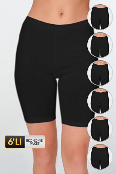 Çift Kaplan Women's Elastane Long Black Shorts 611 Economic Pack of 6