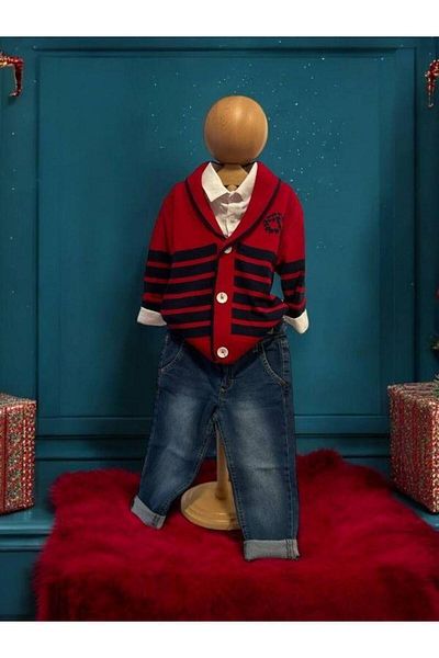 Zekids Boy's Shirt Cardigan Jean Stylish Set