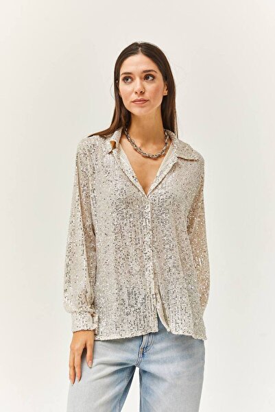 LOKADI Women's Sequin Sequin Long Shirt
