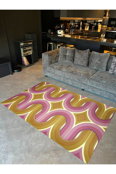 Rugs Modern Halı Marbling Collection Green Pink Abstract Patterned Woven Base...