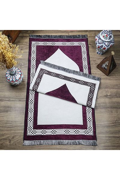 İkranur Gift Double Sided Prayer Rug Purple Cream 70x130 Cm - 450 gr