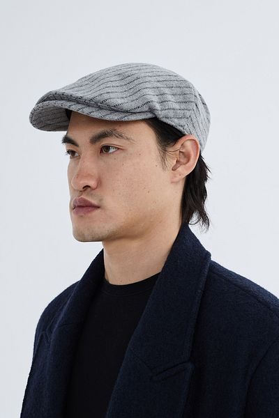 Nordbron Men's Gray Thick Durable Striped Cap Patterned Wool Adjustable Strap Hat Textured Askai