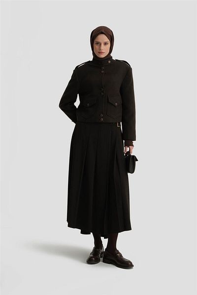 Armine 24K1715 Model Brown Pleat Wrap Skirt