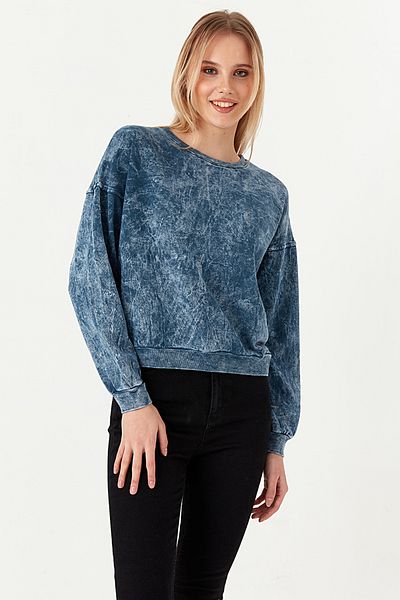 Select Moda Women's Blue Acid Washed Oversize Sweatshirt